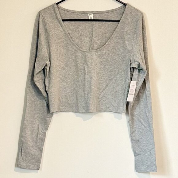 bp Tops - NWT BP by Nordstrom Gray Long Sleeve Scoop Neck Crop Top - Size: Large
